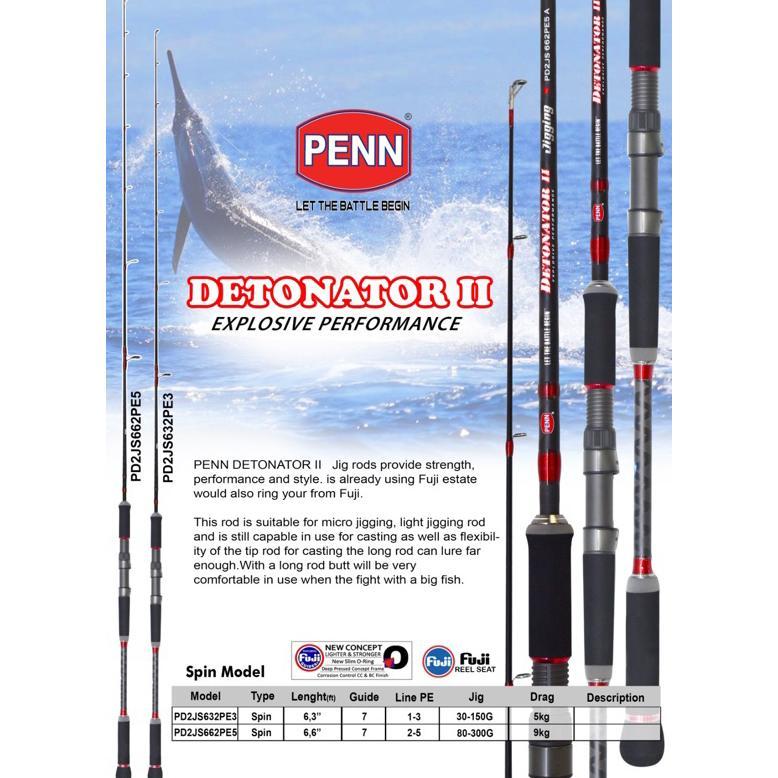 PENN DETONATOR II Jigging Spinning Rod PD2JS 632 PE 1-3 / 662 PE 2-5 Joran Jig Casting Fuji Guide Mu