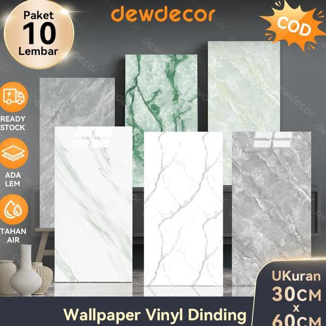 30Cm X 60Cm Dewdecor Paket 20 Lembar Wallr Dinding Foam Kamar Aesthetic Pet Vinyl Marble Lantai Gran