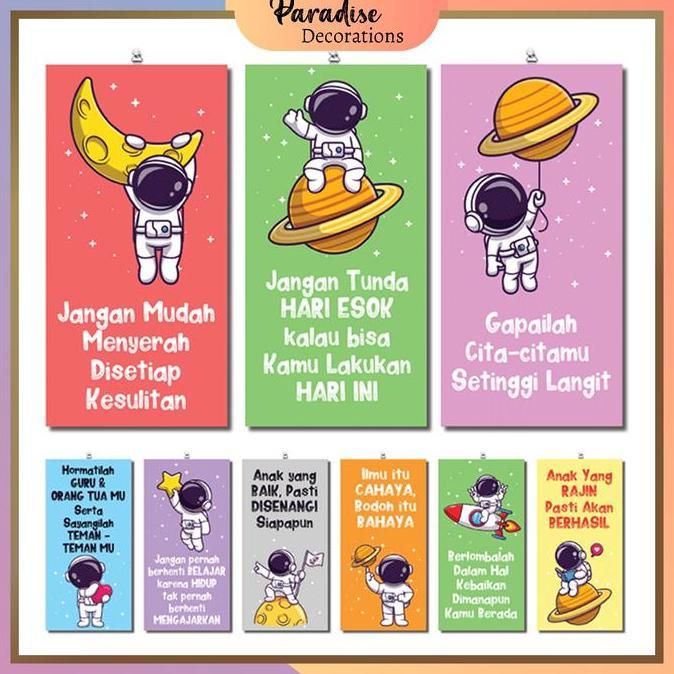 Paradise - 15x30 Cm - Wall Decor Dekorasi Hiasan Dinding Kata Motivasi Anak Gambar Astronot Untuk Di