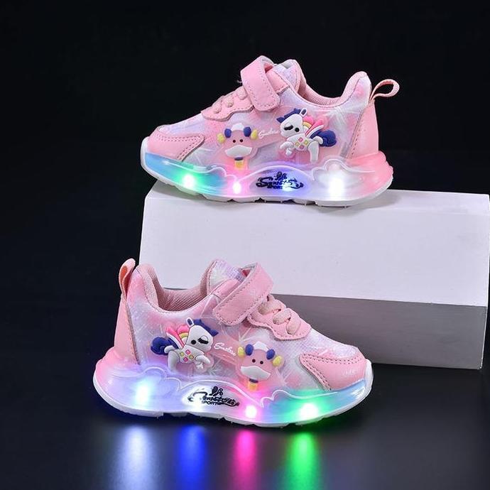 Sepatu Led Anak Perempuan Karakter Lucu Sepatu Sneakers Lampu Anak Perempuan Ukuran 21-30