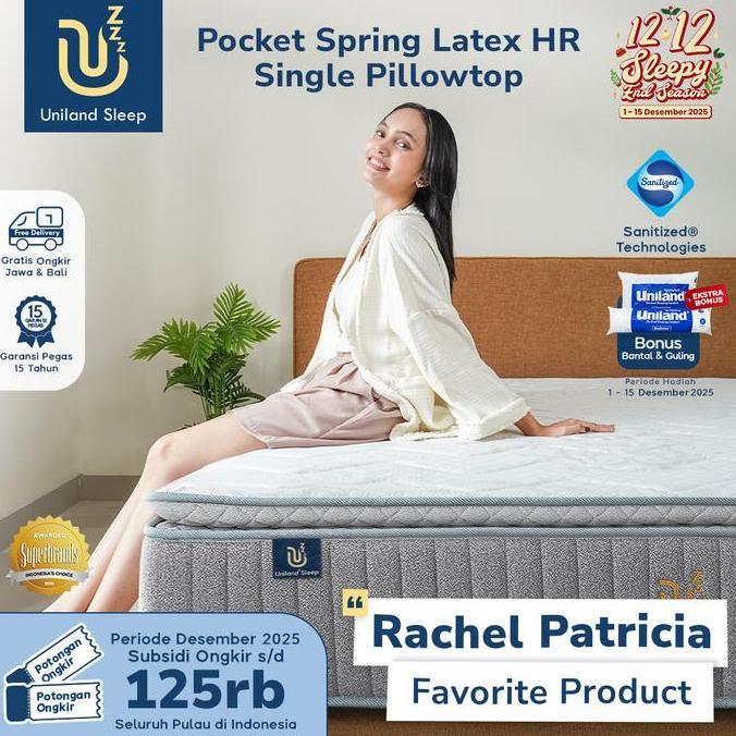 Kasur Pocket Spring Bed Latex HR Single Pillowtop 30cm Uniland Sleep