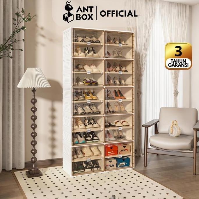 ANTBOX Kotak Sepatu Transparan 16-40 pasang sepatu | Lemari Sepatu lipat | Rak Sepatu anak dan dewas