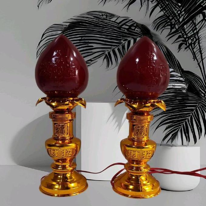 Bonus 4 Bohlam Sepasang Lampu Altar Sembahyang Model Buah Persik