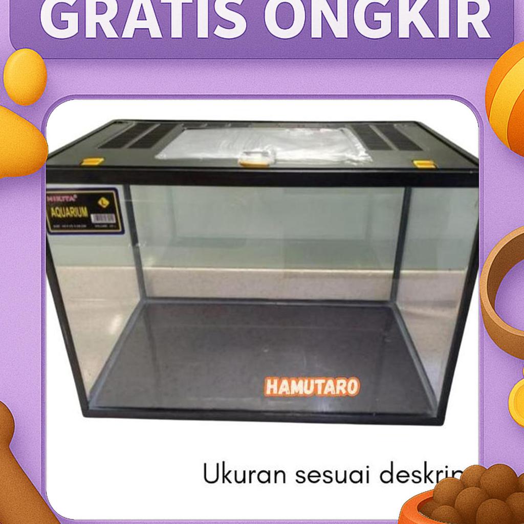 Aquarium Large Untuk Reptil Ular Kura-Kura Hamster Dan Landak  Lengkap Dengan Tutup