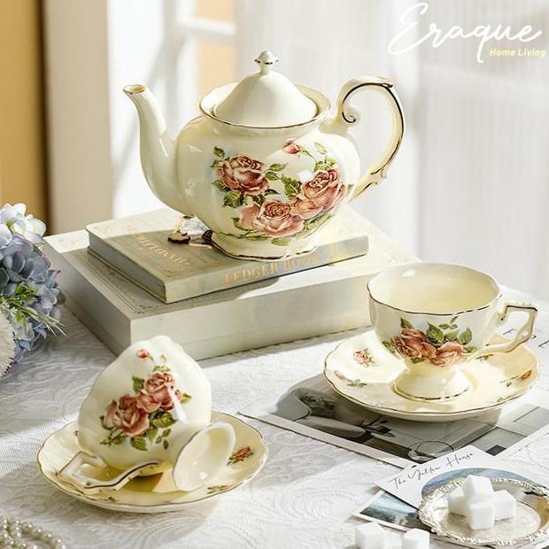 Delia Tea Pot Set / Teko Cangkir Gelas Teh Kopi Keramik Eropa Klasik Motif Bunga Aesthetic Mewah