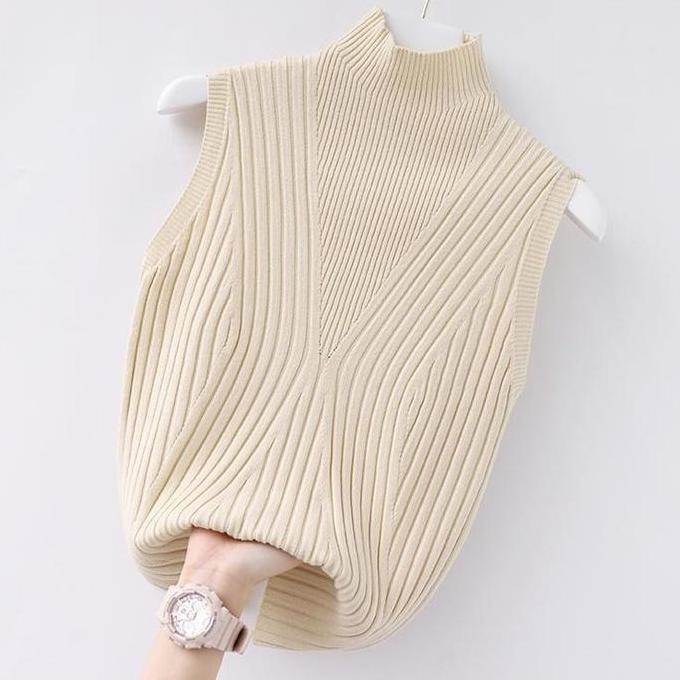 [Hallyu] Inner Rajut Wanita Baju Dalaman Premium | Manset Knit Tanpa Lengan Model Garis Elegant (Qbd