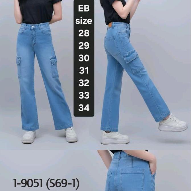 CELANA JEANS FELINO KULOT KARGO PANJANG WARNA LHT BLUE WISKHER