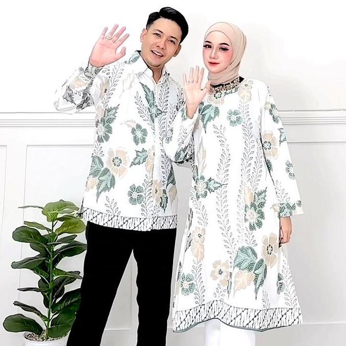 Super Jumbo Tunik | Batik Couple Cantik Kekinian Bunga Muslim | Kemeja Lengan Panjang Katun | Atasan