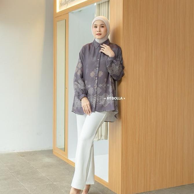Promo By Dolla - Mazaya Blouse - Baju Kemeja Motif Muslim Wanita Nyaman Panjang Cod