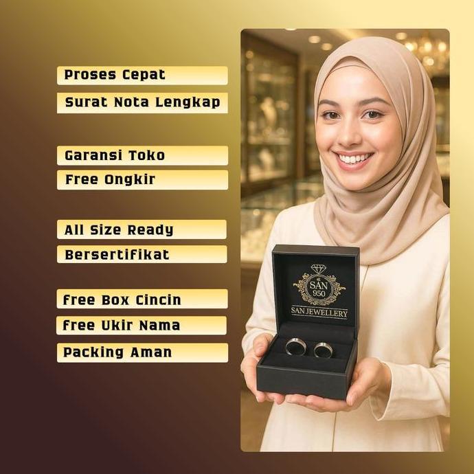 [P302] Cincin Palladium Orinal Pria Premium SAN950 Nikah, Kawin, Tunangan, Lamaran | Emas Putih, Per