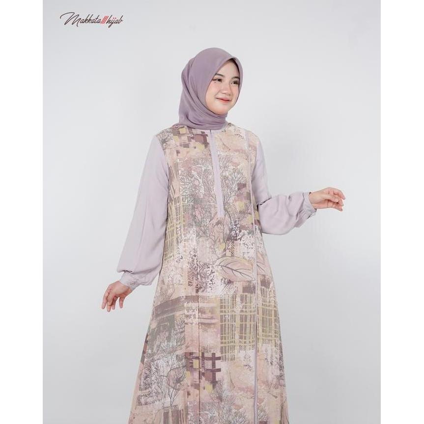 Aera Dress 283 Dres Motif Akar Daun Kombinasi Babydoll Cantik Dewasa Muslim Wanita Dress Kekinian | 