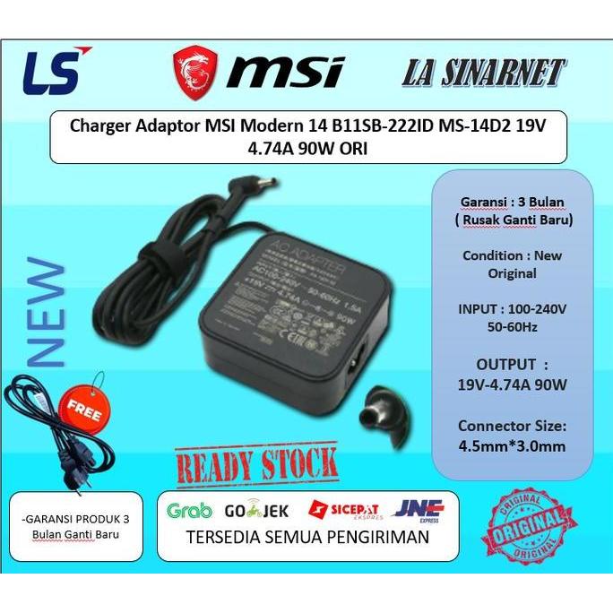 Charger Adaptor MSI Modern 14 B11SB-222ID MS-14D2 19V 4.74A 90W NEW