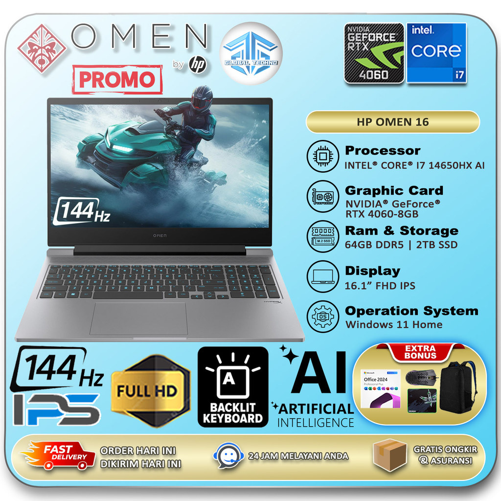 Laptop Gaming HP omen 16 Intel core i7 14650HX Ai RTX4060 Ram 64GB Ssd 2TB FHD IPS Windows 11 Home