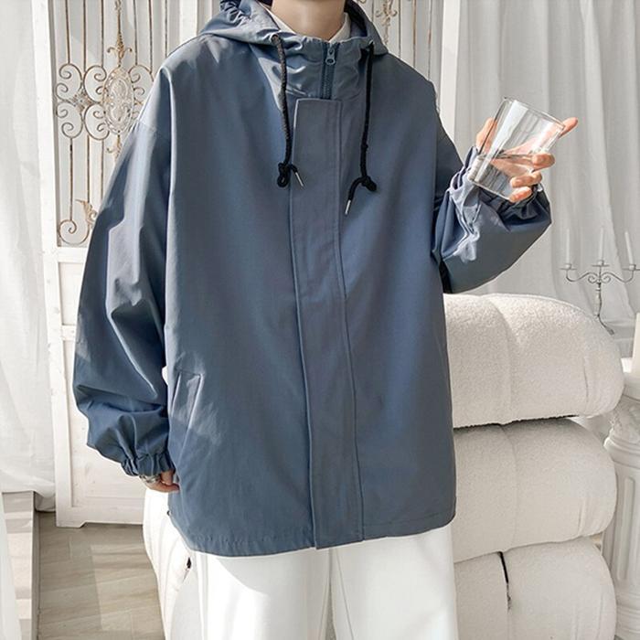 Jaket Dasar Uniseks Warna Polos Jalan Jepang Jaket Hoodie Longgar Ritsleting Gaya Harajuku Musim Sem