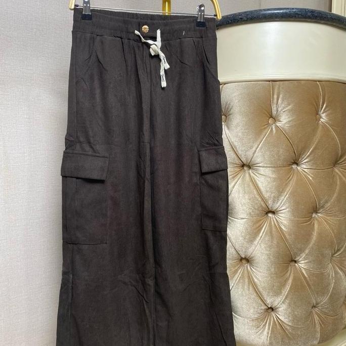 celana kulot cargo bahan kodorai kualitas import LP 70 melar 115  Wanita Kantong Panjang  Belah Samp