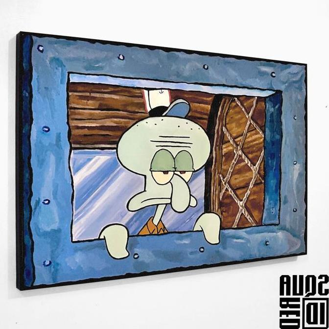 poster kayu unik - squidward DIN