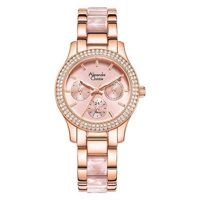 Jam Tangan Wanita Alexandre Christie Passion AC 2932 BF BRGPNPN-2 Ladies Pink Dial Dual Tone St Stee