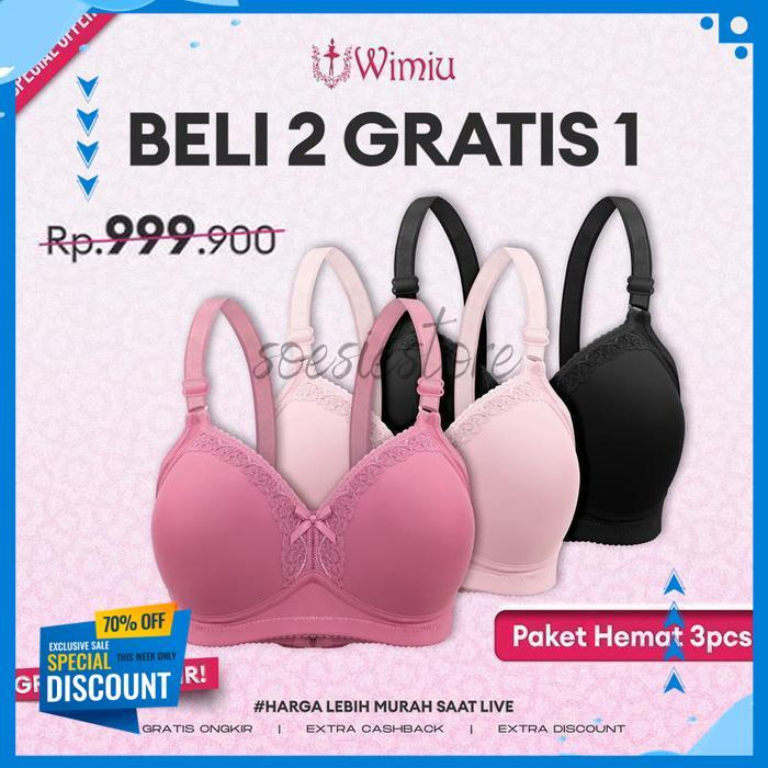 WIMIU PAKET HEMAT 3PCS BH WANITA JUMBO BRA WANITA CUP C D E JUMBO BH TANPA KAWAT BRA BEHA BESAR NYAM