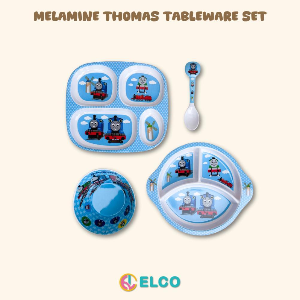 ELCO premium melamine thomas kids plate spoon tableware set / piring sendok anak bahan melamin thoma