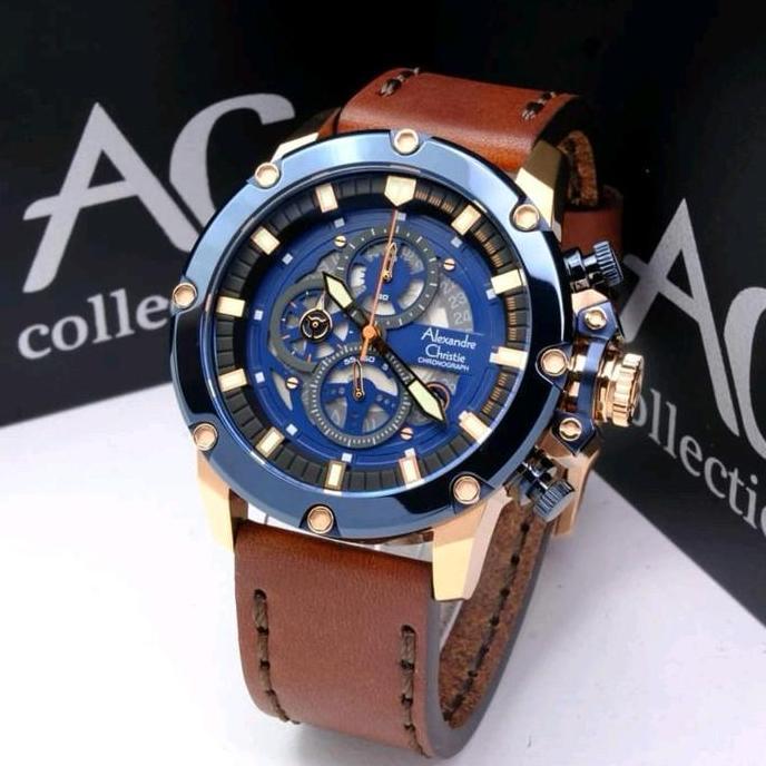 AC 6564 Jam Tangan Pria Alexandre Christie 6564 Kulit Chronograph
