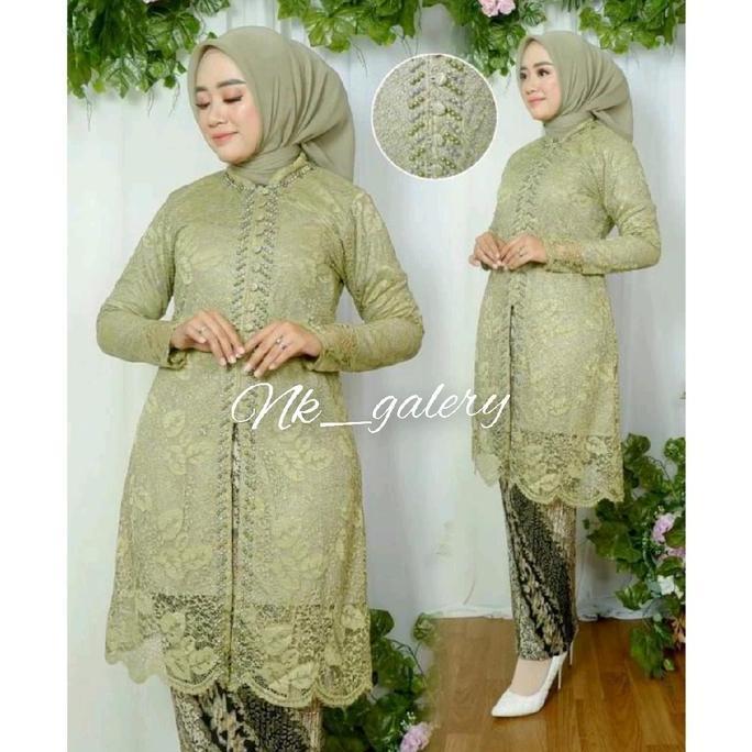 Setelan Kebaya Tunik Payet Kancing Brokat Busui Kebaya Wanita Wisuda Kondangan Lamaran Atasan Dress 