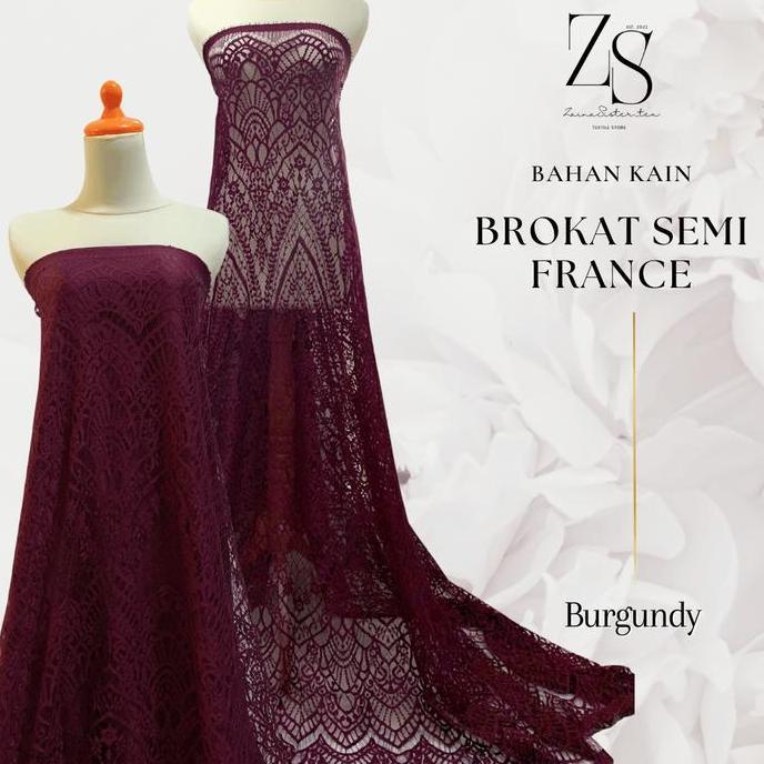 2,5 Meter Kain Brokat Lace Semi France Premium | Lace Semi Prancis Semi France Panel Mewah Warna Bur