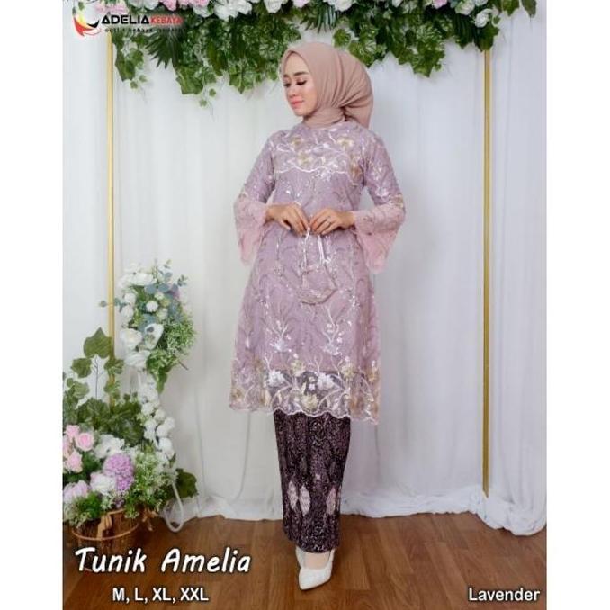 Atasan Kebaya Tunik Amelia Twotone Adelia Kebaya - Motif Bunga - Katun, Ibu