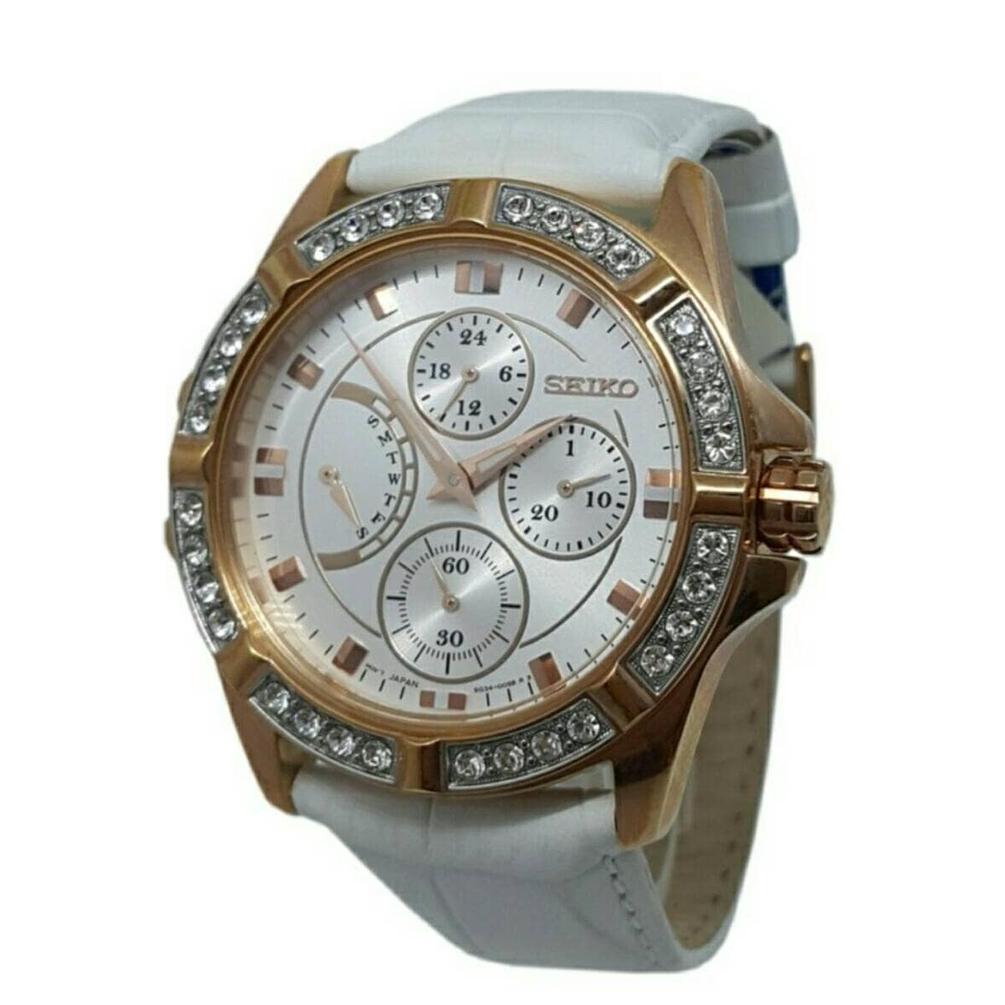 Seiko 151200 Permata Tali Kulit Jam Tangan Wanita - Rose Gold