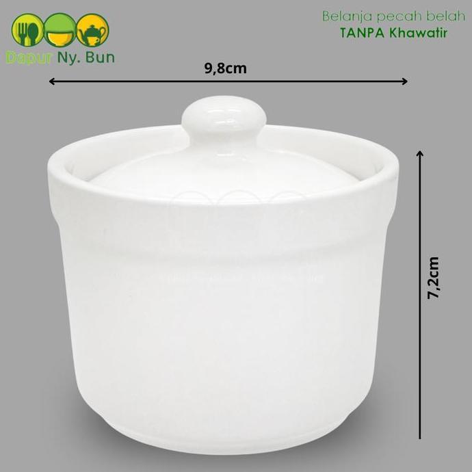 juraganseller56 - mangkok sup keramik mini dengan tutup putih polos pyramid - estetik