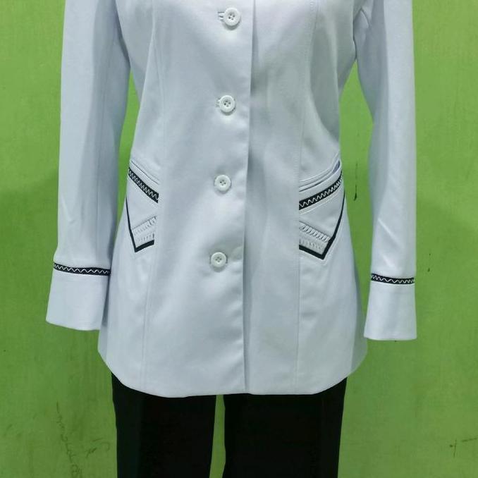 ATASAN SAJA BLAZER SERAGAM DINAS KANTOR PNS PUTIH LIST HITAM 211