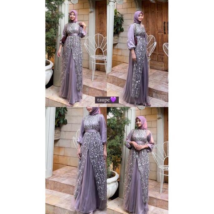 Venezia Dress Bahan Roberto Silk Mix Brukat Tille Premium Gamis Kondangan Bridesmaid Seragaman
