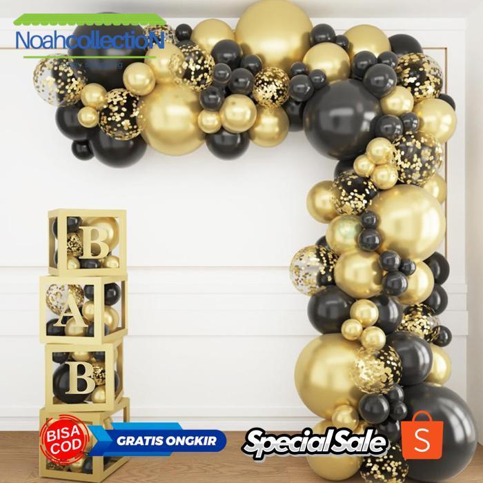 NOAHCOLLECTION 12 INCI KOTAK BALON TRANSPARAN EMAS DENGAN STIKER HURUF A-Z UNTUK DEKORASI PESTA ULAN