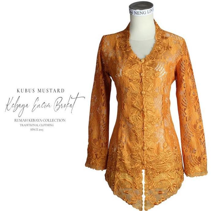 Atasan Kebaya Brokat Modern Lengan Panjang Kuning Kubus