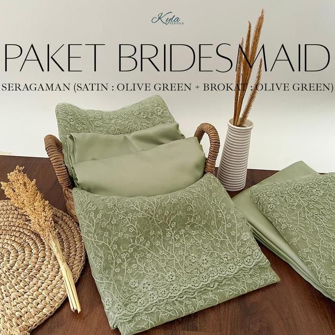 PAKET KAIN BRIDESMAID LENGKAP SATIN KEBAYA BROKAT OLIVE GREEN/SAGE GREEN