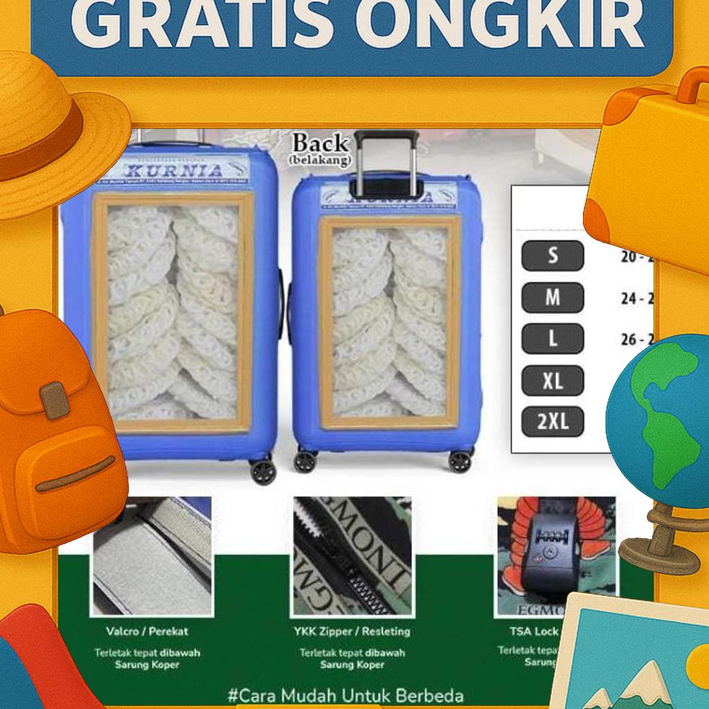 Sakerhets Sarung Koper Luggage Cover Bahan Aglatex Meregang 5Cm Dengan Perekat Velcro Ykk Zipper Tsa
