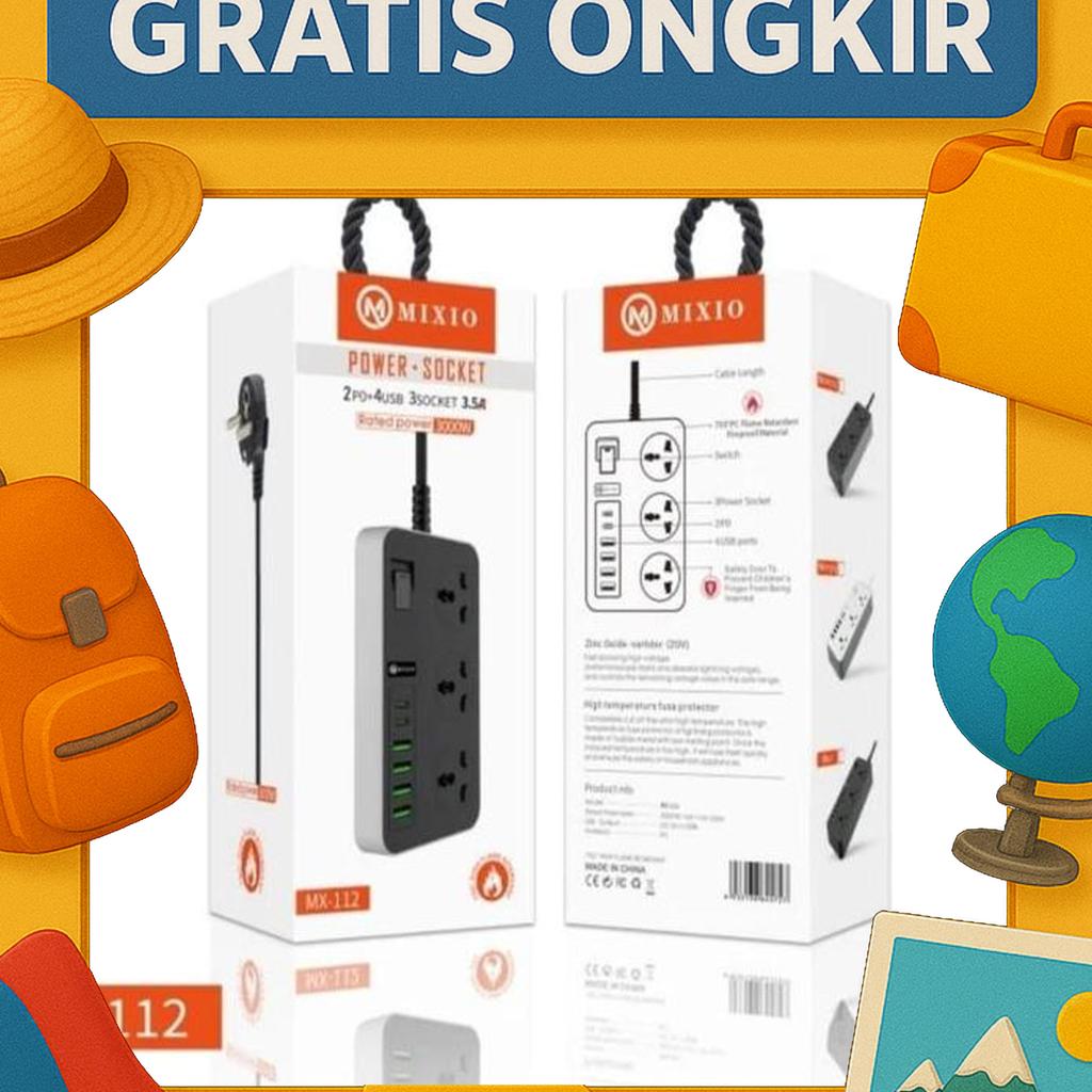 Mixio Mx-112 Power Socket Adaptor Charger Stop Kontak 2Pd+4Usb+3Socket