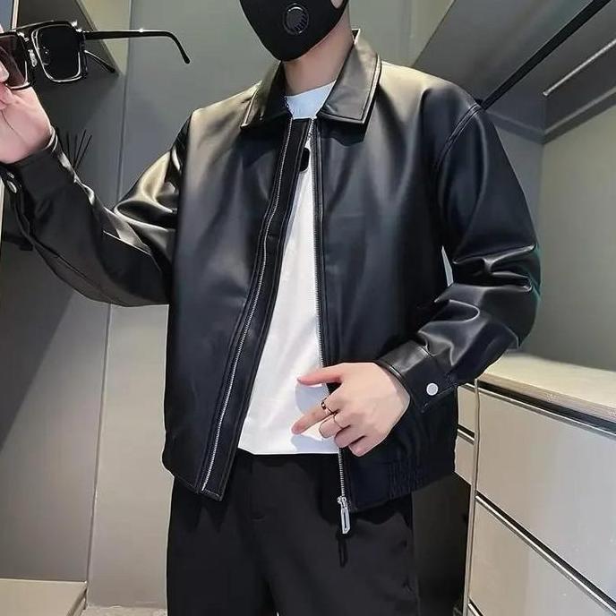 Jacket Kulit Classic Style Kerah Kansai New 2024 Jaket Kulit Pria Wanita Jaket Semi Kulit