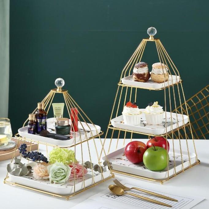 New- Tier Cake Stand Marble / Tier Cake Susun / Wadah Dessert Tray Layer