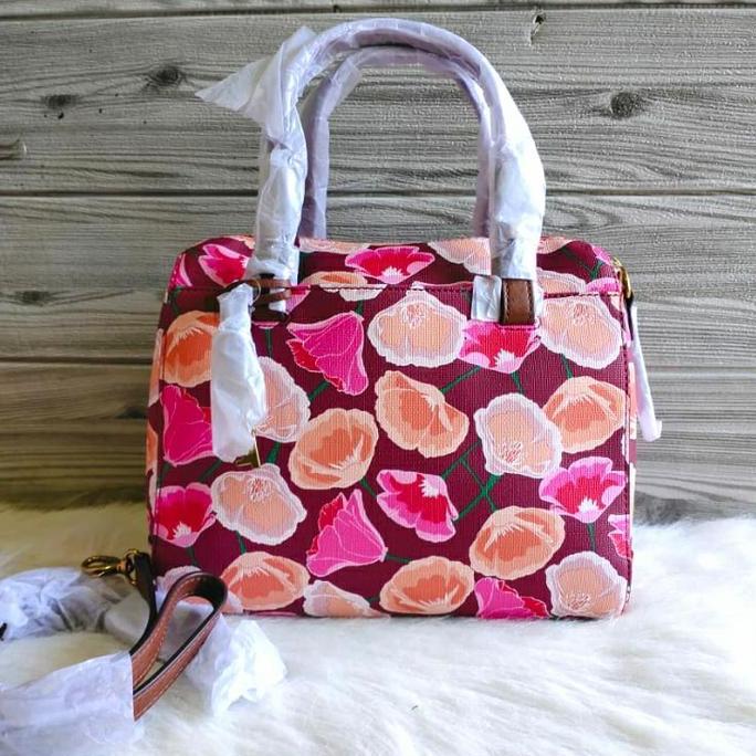 tas fossil rachel satchel pink multi floral tas wanita