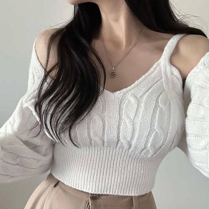 [PREMIUM]Berynette 0286 Jemma halter neck knit top sweater wanita atasan cardan knitwear tangan panj