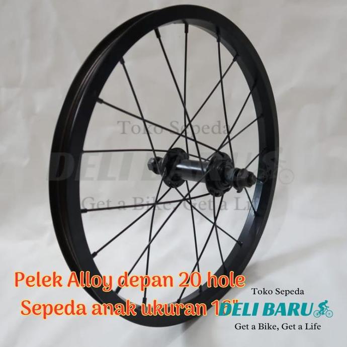 Pelek jadi Wheelset ukuran 16 Velg Alloy hitam DEPAN sepeda anak, mini, lipat
