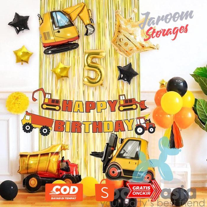 JAROOMSTORAGES PAKET DEKORASI KONSTRUKSI EXCAVATOR ULANG TAHUN ANAK HEMAT