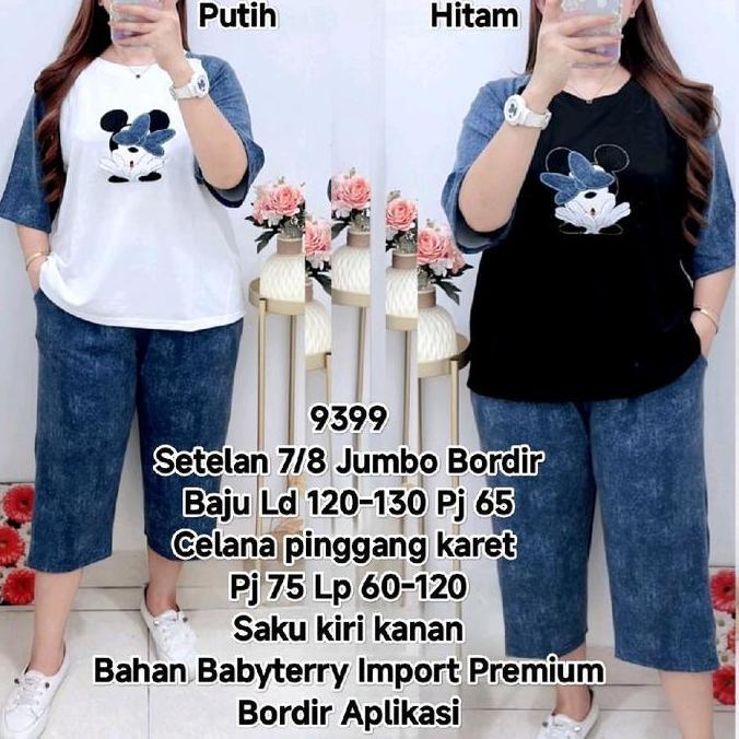 Terpopuler- Setelan 7/8 Jumbo Wanita Bahan Babyterry Import Premium Baju Ld 116-140 Cm Pinggang Kare