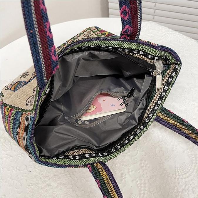 Promotoday- Mall Tas Totebag Wanita Fashion Retro Korea Dengan Resleting Tas Bahu Kanvas Bag01 Plast