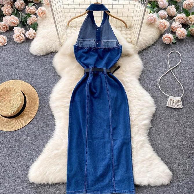 Dress Jeans Wanita Korea Biru Jeans  Panjang