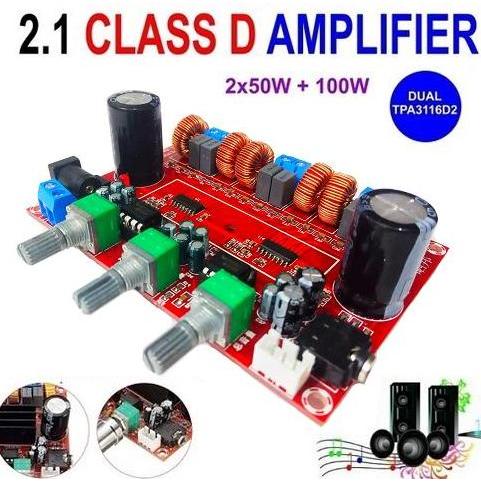 DIGITAL POWER AMPLIFIER SUBWOOFER BOARD 2.1 CHANNEL TPA3116D2 2X50W + 100W DC 12-24V CLASS D STEREO 