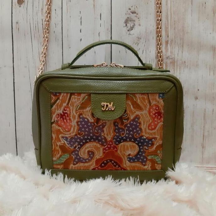 TERBARU Tas Kulit Batik Tulis Tali Rantai Hijau Cantik