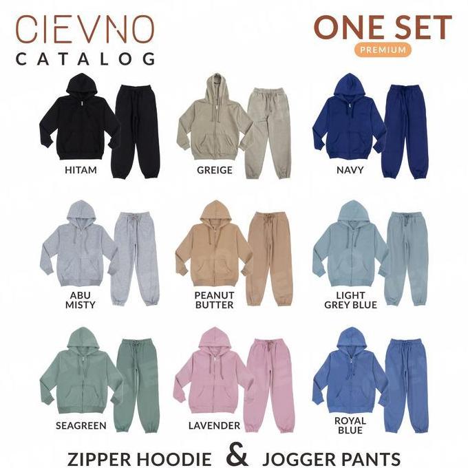 CIEVNO - ONE SET HOODIE ZIPPER + CELANA JOGER PREMIUM ROYAL BLUE (PRIA&WANITA)