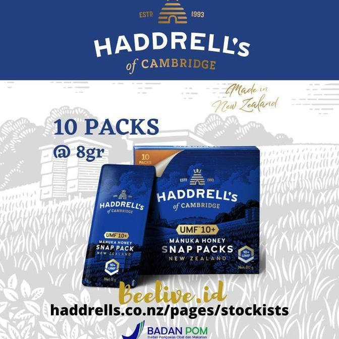 Haddrells Snap pack Manuka Honey UMF 10+ Travel pack Sachet On The Go PRAM