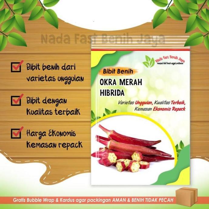 3 Biji benih okra merah unggulan - bibit okra merah